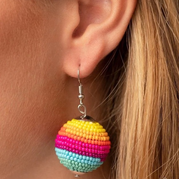 RAINBOW SEED BEAD EARRINGS - Picture 2 of 2